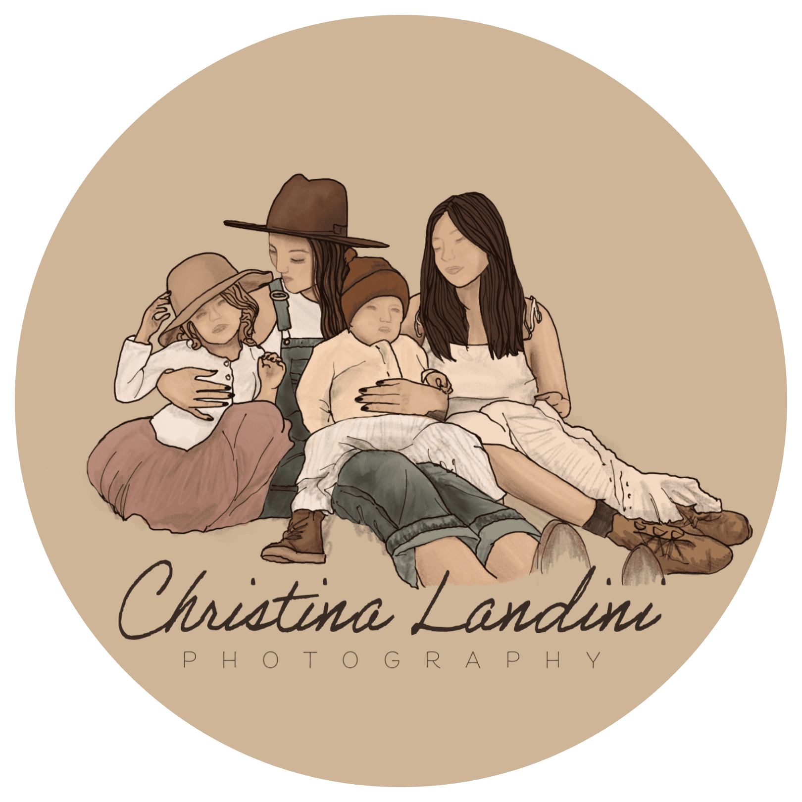 Family Photographer, Christina Landini Photography logo, a sketch of a mother with her children